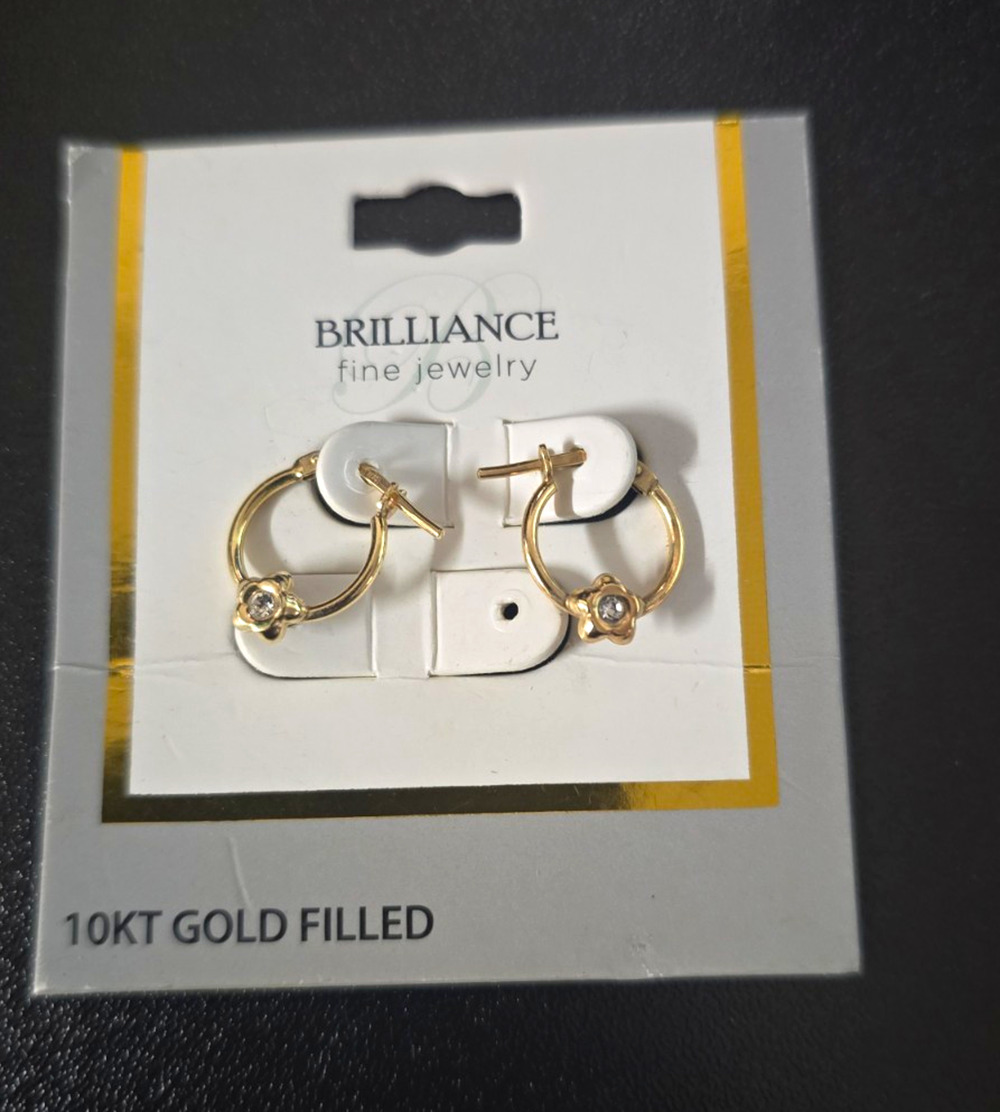 Brilliance Fine Jewelry 10K Gold Filled Hoop Earrings Latch Back Flower Crystal
